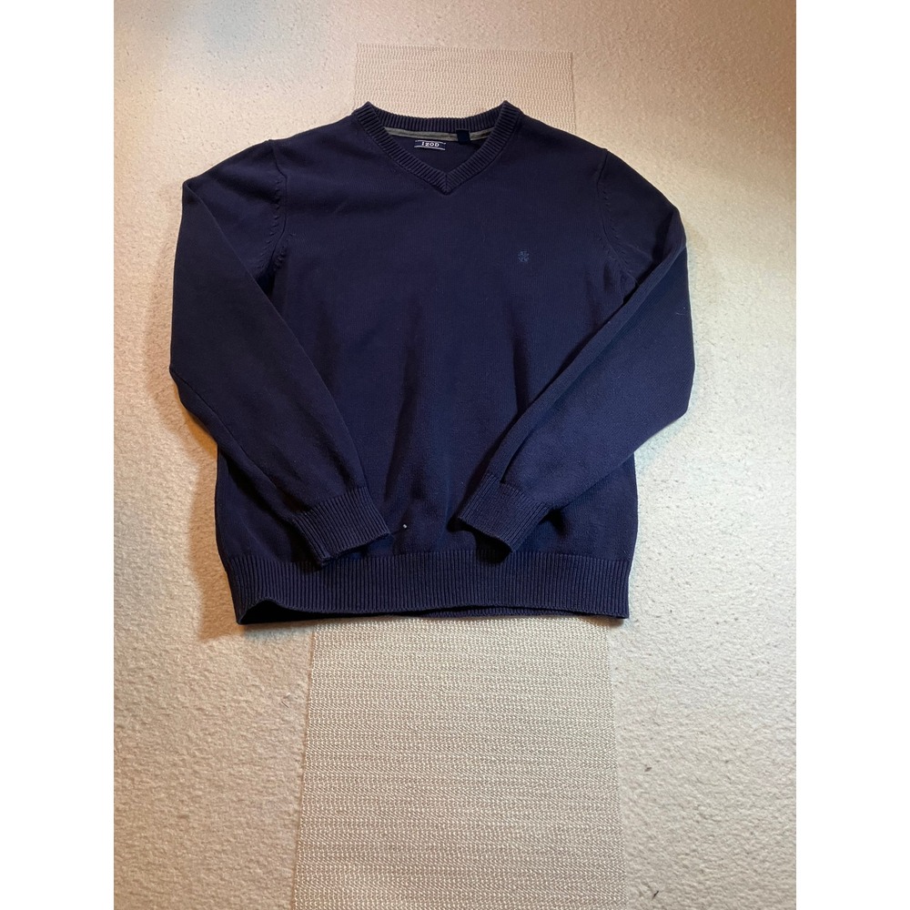 Izod V Neck Sweater Mens‎ Large Navy Blue Heavy Weight Knit Pullover Long Sleeve